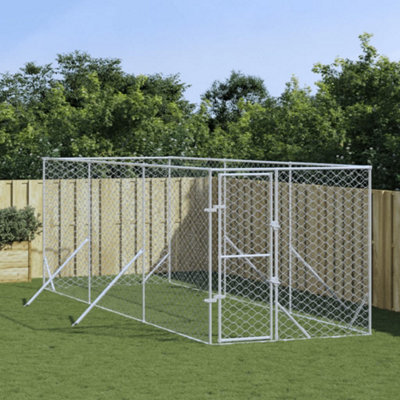 Walplus Outdoor Dog Kennel Silver 2X6X2 M Galvanised Steel from B&Q