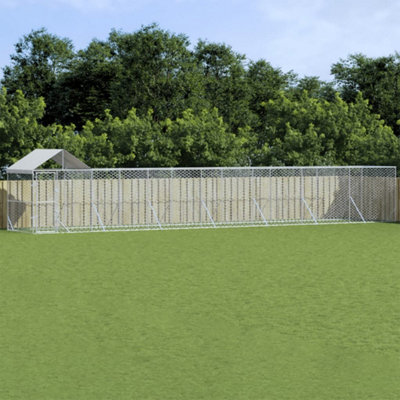 Walplus Outdoor Dog Kennel With Roof Silver 14X2X2.5 M Galvanised Steel from B&Q
