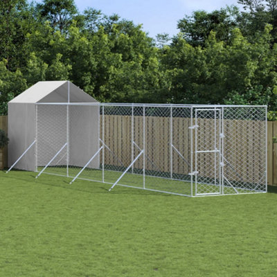 Walplus Outdoor Dog Kennel With Roof Silver 2X10X2.5 M Galvanised Steel from B&Q