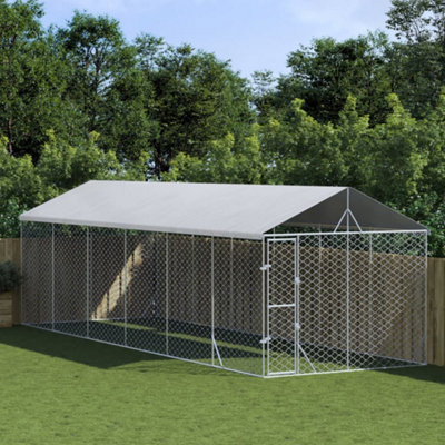 Walplus Outdoor Dog Kennel With Roof Silver 3X9X2.5 M Galvanised Steel from B&Q