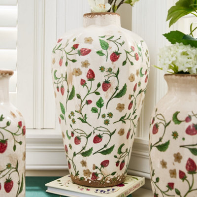 B&Q -  Vintage Style Ceramic Strawberry Floral Pot Vase