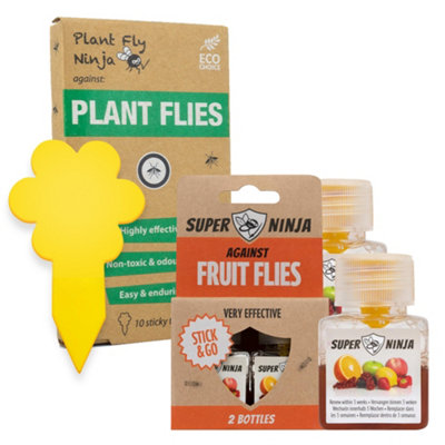 Super Ninja Fungus Gnat Killer And Fruit Fly Trap10 Yellow Fungus Gnat Sticky Traps And 2 Bottles Fruit Fly Trap from B&Q