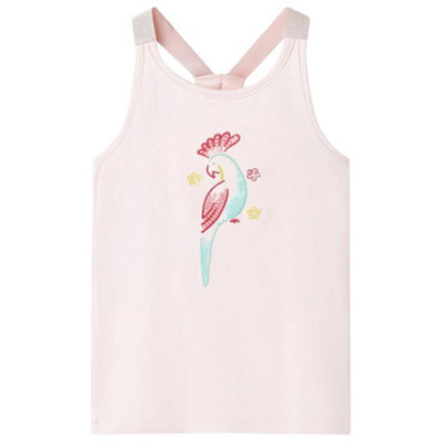 Walplus Soft Pink Kids Tank Top Size 116 5 To 6 Years With Parrot Embroidery