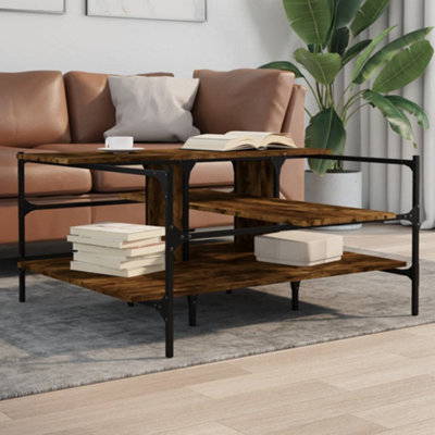 Walplus Coffee Table Smoked Oak 100X100X48.5 Cm Engineered Wood