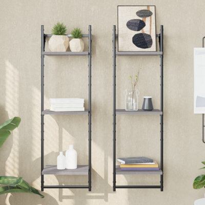 B&Q -  3-Tier Wall Shelves With Bars 2 Pcs Grey Sonoma 30X25X100 Cm