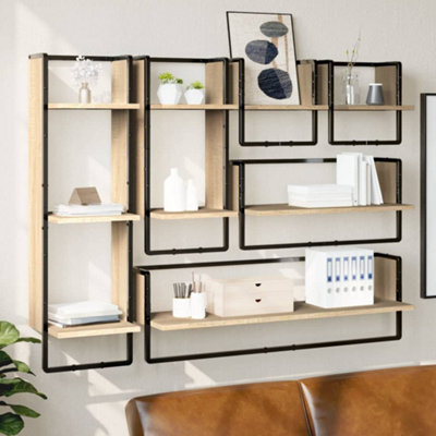 B&Q -  6 Piece Wall Shelf Set With Bars Sonoma Oak Engineered Wood