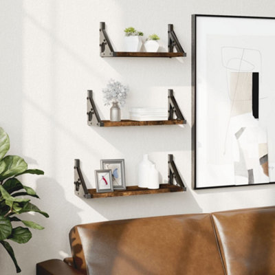 B&Q -  3 Piece Wall Shelf Set Smoked Oak Engineered Wood