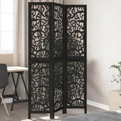 Vidaxl Room Divider 3 Panels Black Solid Wood Paulownia