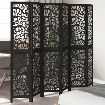Vidaxl Room Divider 6 Panels Black Solid Wood Paulownia