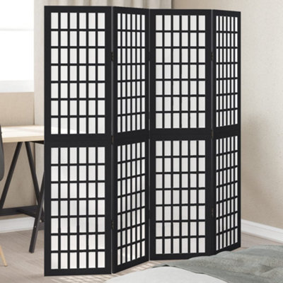 Vidaxl Room Divider 4 Panels Black Solid Wood Paulownia