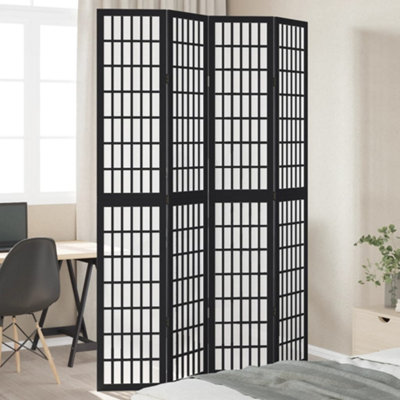 B&Q -  Room Divider 4 Panels Black Solid Wood Paulownia