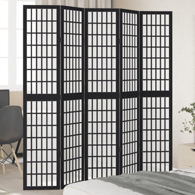 Vidaxl Room Divider 5 Panels Black Solid Wood Paulownia