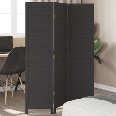 Vidaxl Room Divider 3 Panels Black Solid Wood Paulownia