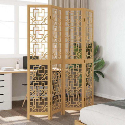 B&Q -  Room Divider 4 Panels Brown Solid Wood Paulownia