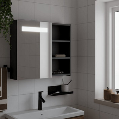 Vidaxl Light/Black Bathroom Mirror Cabinet With Led 60X13x52 Cm Size 5