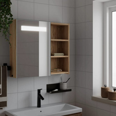 Vidaxl Light Bathroom Mirror Cabinet With Led Oak 60X13x52 Cm Size 5