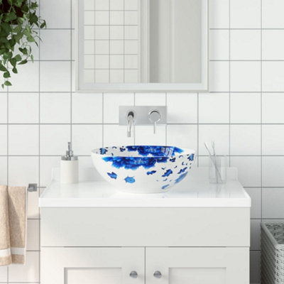 Vidaxl Countertop Basin White And Blue Round 41X14 Cm Ceramic from B&Q