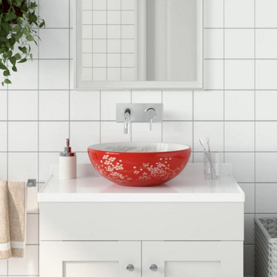 Vidaxl Countertop Basin White And Red Round 41X14 Cm Ceramic from B&Q