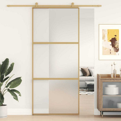 Vidaxl Sliding Door Gold 90X205 Cm Frosted Esg Glass And Aluminium