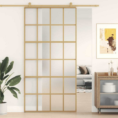 Vidaxl Sliding Door Gold 102.5X205 Cm Frosted Esg Glass And Aluminium