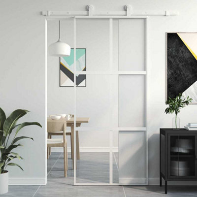 B&Q -  Sliding Door White 90X205 Cm Tempered Glass And Aluminium
