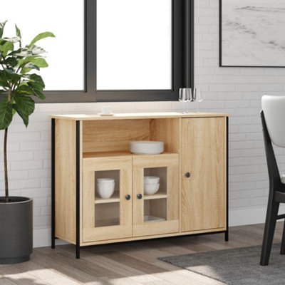 3 Door Single Shelf Sonoma Oak Sideboard - Size: 75 X 100 X 35Cm - Wilko Brown Vidaxl - Image 3