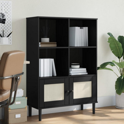 B&Q -  Bookcase Senja Rattan Look Black 90X35X130 Cm Solid Wood Pine