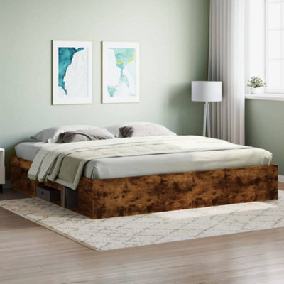 Vidaxl Bed Frame Without Mattress Smoked Oak 200X200 Cm from B&Q