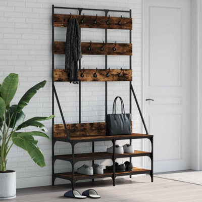 B&Q -  Clothes Rack With Shoe Storage Smoked Oak 100X40X184 Cm