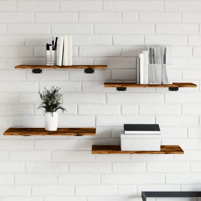 B&Q -  Wall Shelves 4 Pcs Smoked Oak 60X30X1.5 Cm Engineered Wood