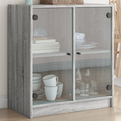 B&Q -  Side Cabinet With Glass Doors Grey Sonoma 68X37X75.5 Cm