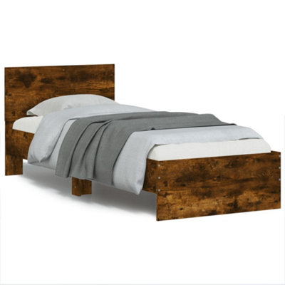 Vidaxl Bed Frame Without Mattress With Led Lights Smoked Oak 90X190 Cm Single from B&Q