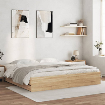 Vidaxl Bed Frame With Drawers Without Mattress Sonoma Oak 180X200 Cm Super King - Brown, Brown - Image 3