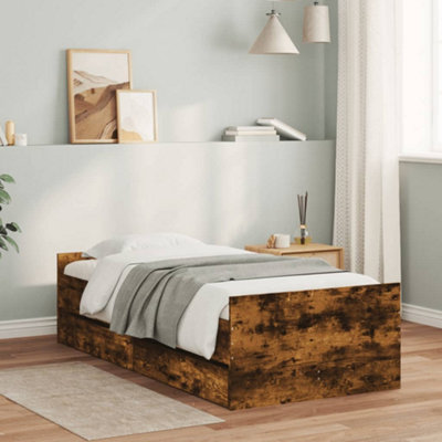 B&Q -  Bed Frame With Drawers Without Mattress Smoked Oak 90X190 Cm Single