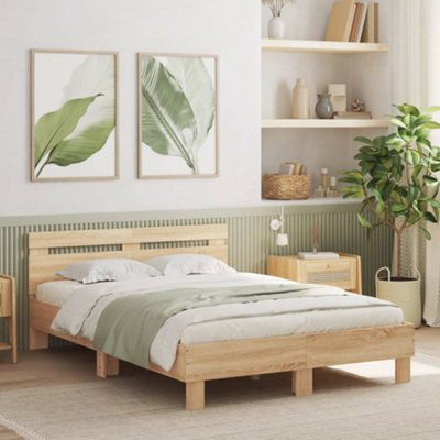 Vidaxl Bed Frame With Led Without Mattress Sonoma Oak 135X190 Cm Double from B&Q