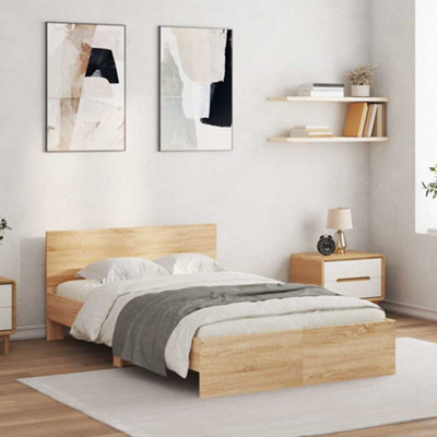 Vidaxl Bed Frame With Led Without Mattress Sonoma Oak 135X190 Cm Double from B&Q