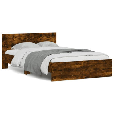 Vidaxl Bed Frame With Headboard And Led Smoked Oak 120X190 Cm Small Double from B&Q