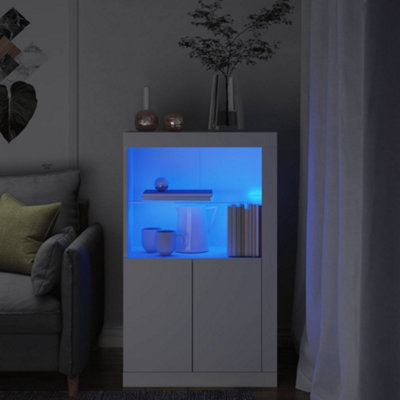 B&Q -  Side Cabinet With Led Lights White Engineered Wood