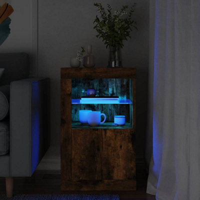 B&Q -  Side Cabinet With Led Lights Smoked Oak Engineered Wood