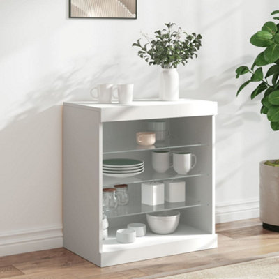 Vidaxl White Sideboard With Rgb Led Lighting - Modern Highboard Storage Cabinet With Display Shelf - Image 4
