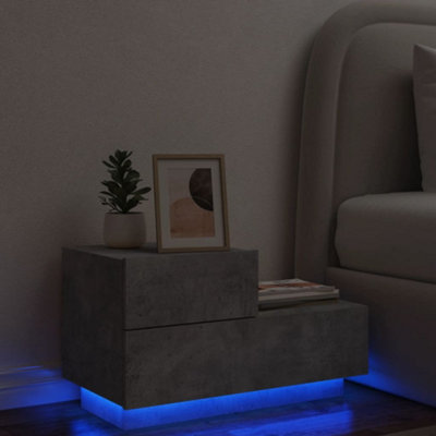 Vidaxl Bedside Cabinet With Led Lights Nightstand Bed Table Concrete Grey - Image 3