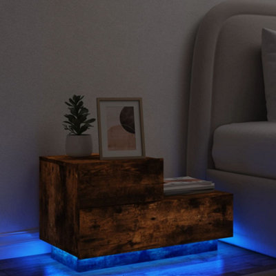 Vidaxl (Smoked Oak) Bedside Cabinet With Led Lights Nightstand Bed Cabinet Bedside Table - Image 3