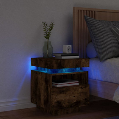 Vidaxl (Smoked Oak) Bedside Cabinets With Led Lights Nightstand Bed Table Side Cabinet - Image 3