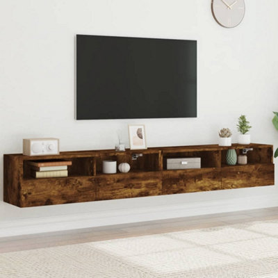 B&Q -  Tv Wall Cabinets 2 Pcs Smoked Oak 100X30X30 Cm Engineered Wood