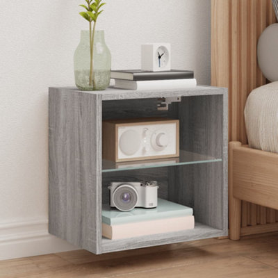 Vidaxl Bedside Cabinet With Led Lights Wall-Mounted Grey Sonoma Bedside Cabinets from B&Q