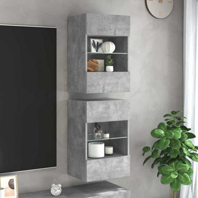 Vidaxl Wall Cabinets With Led Lights For Tv 2 Pcs Concrete Grey 40X30X60.5 Cm from B&Q