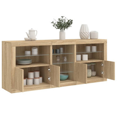 Vidaxl (Sonoma Oak) Sideboard With Led Lights Cupboard Highboard Storage Buffet Cabinet - Image 4