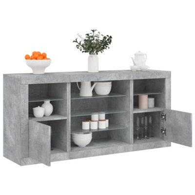 Vidaxl Sideboard With Led Lights Concrete 142.5X37x67 Cm Grey
