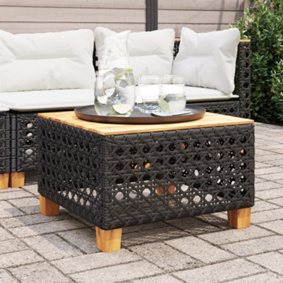 B&Q -  Garden Table Black 55X55X36 Cm Poly Rattan Acacia Wood
