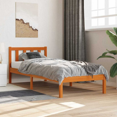 B&Q -  Bed Frame Without Mattress Wax Brown 100X200 Cm Solid Wood Pine